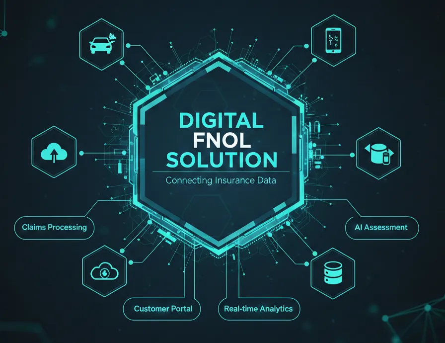 Digital FNOL solution showing first notice of loss submitted through a digital insurance system