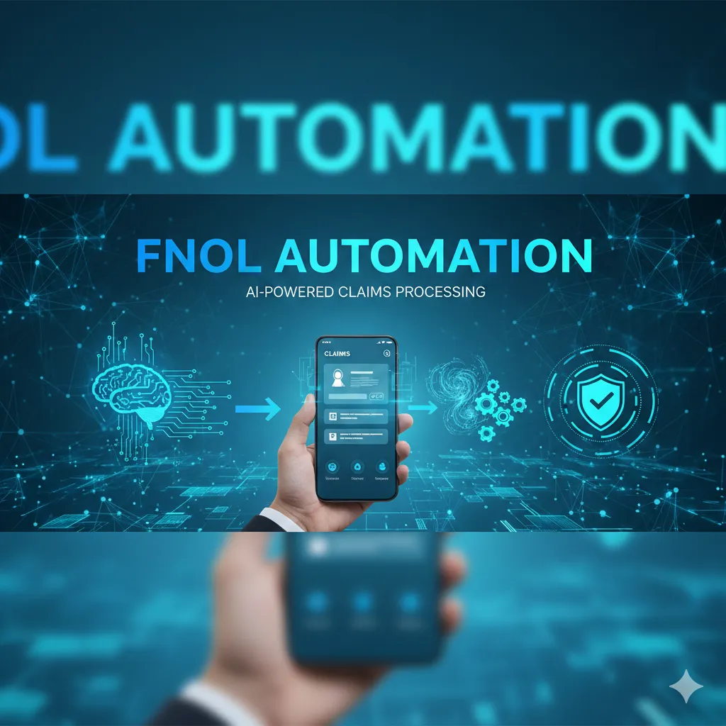FNOL Automation showing AI-powered insurance claims processing with digital FNOL submission and automated workflow