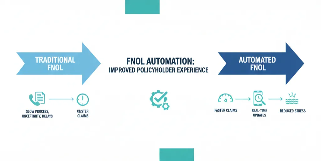 FNOL automation improving policyholder experience with faster claim submission, real-time updates, and reduced stress